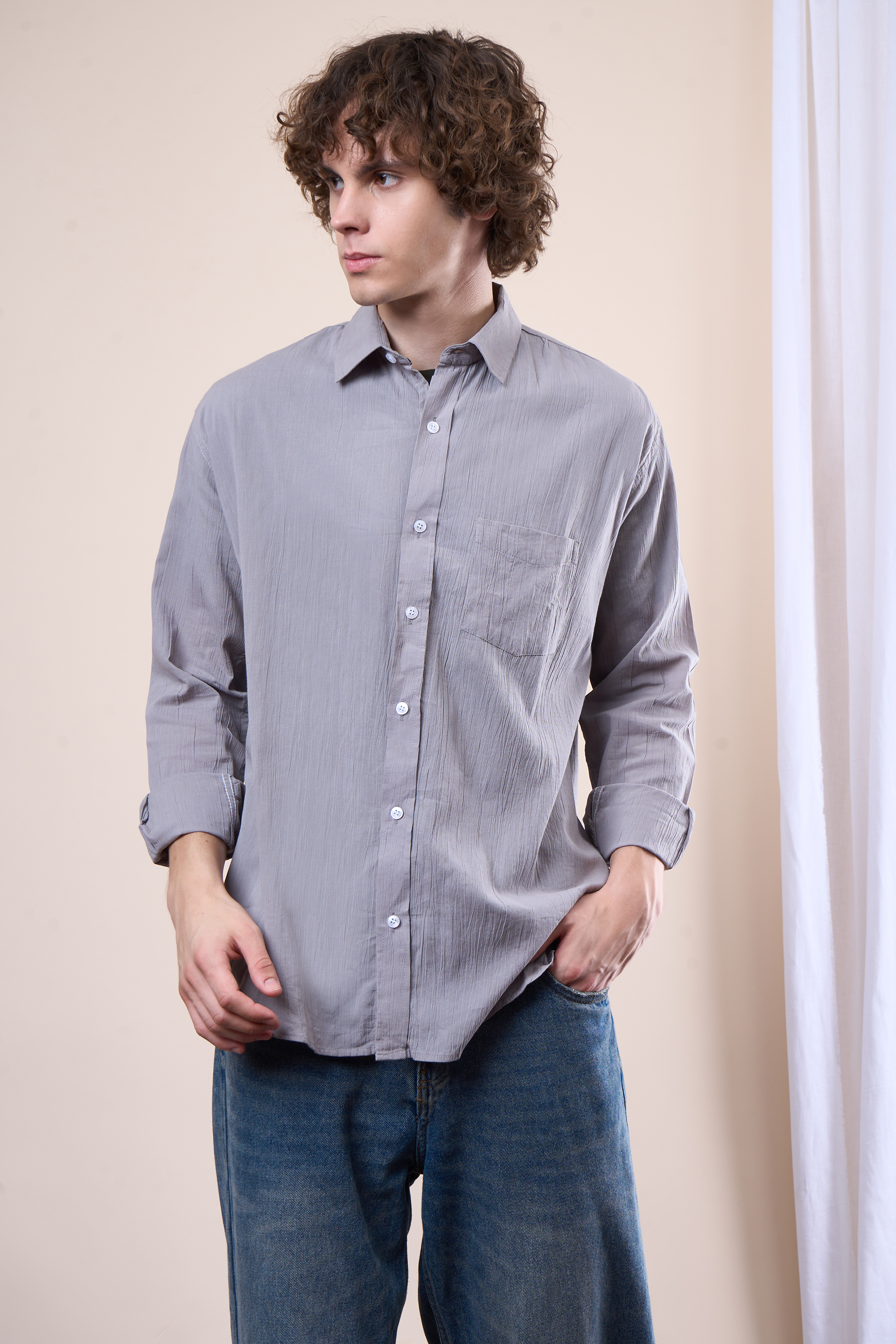 Sage green floral print cotton shirt for men front view for summer wear